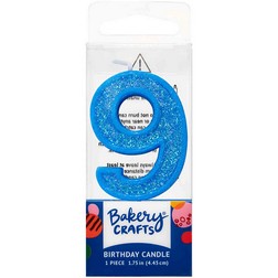 Blue Number 9 Glitter Candle