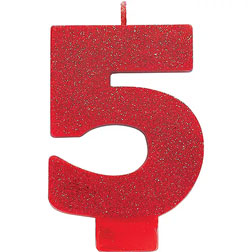 Red Glitter Number 5 Candle