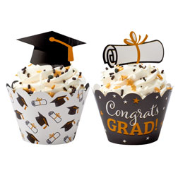Graduation Cupcake Wrappers with Toppers
