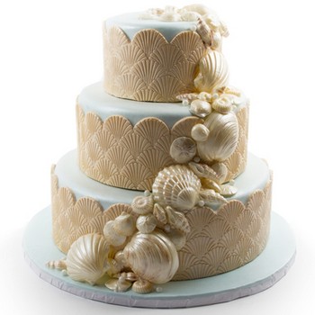 Ivory and Blue Textured Shell Cake