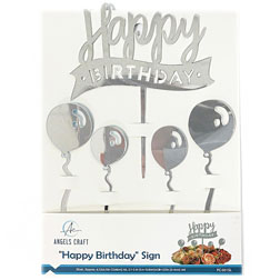 Silver Happy Birthday Cake Topper Set