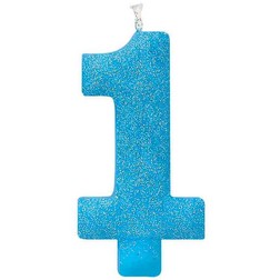 Large Number 1 Blue Glitter Candle