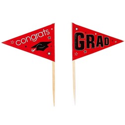 Red School Pride Graduation Cake Picks