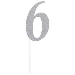 Number 6 Silver Cake Topper