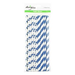 Navy Blue Dots & Stripes Paper Straws
