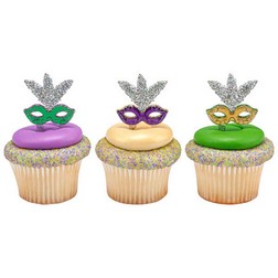 Mardi Gras Glitter Mask Cake Picks
