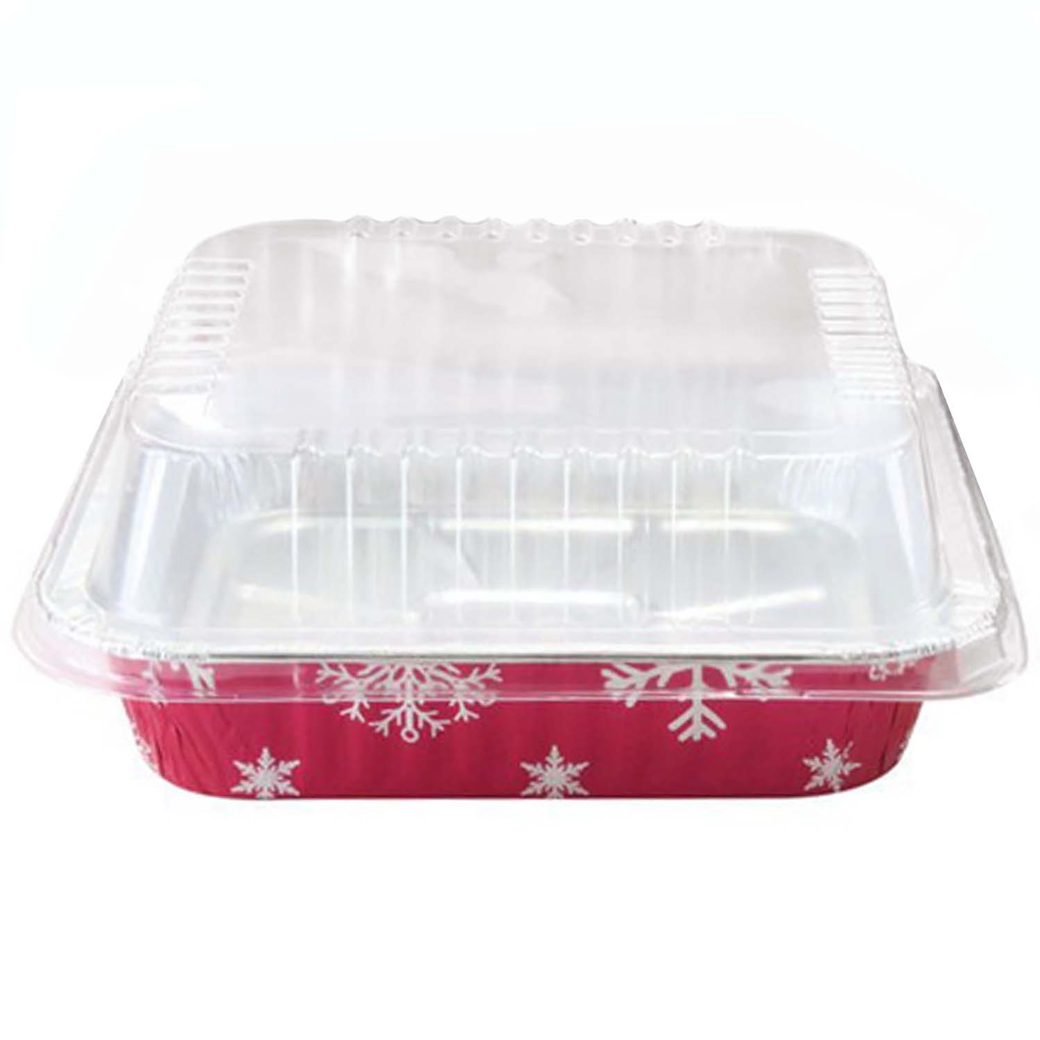 8" Square Snowflake Foil Pan with Dome Lid