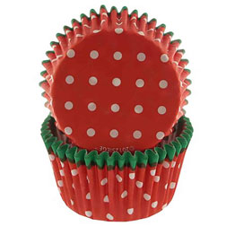 Green Trim, Red w/ White Dots Cupcake Liners