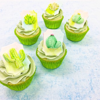 Watercolor Cactus Cupcakes
