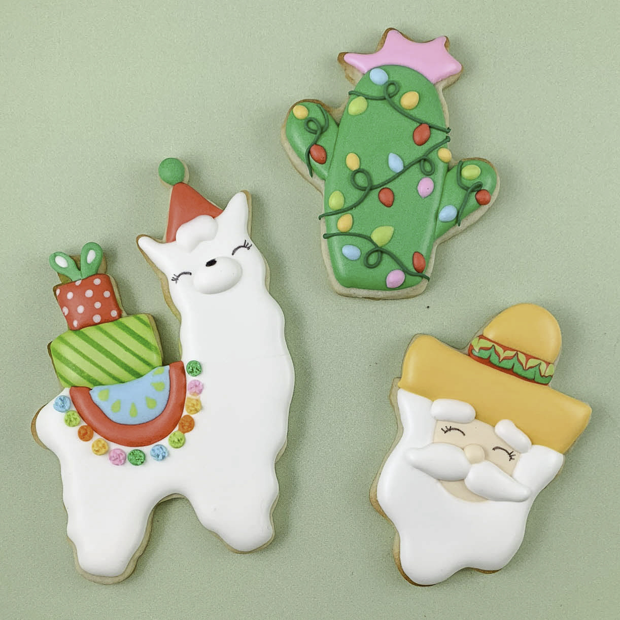 Christmas Llama & Cacti Sugar Cookies