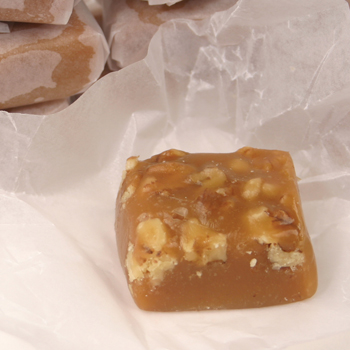 squares of homemade caramels with walnuts