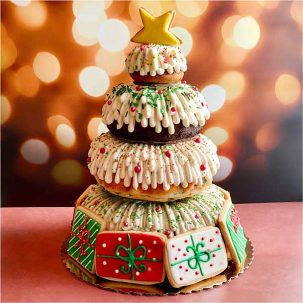 four-tiered christmas tree bundt cake
