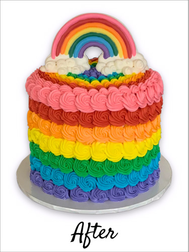 rainbow cake photo after being edited in Canva