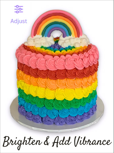 rainbow cake with brightness and vibrance added