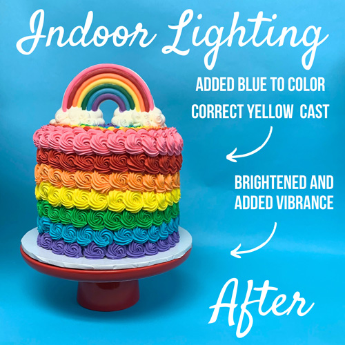 after photo of rainbow cake after being fixed using canva