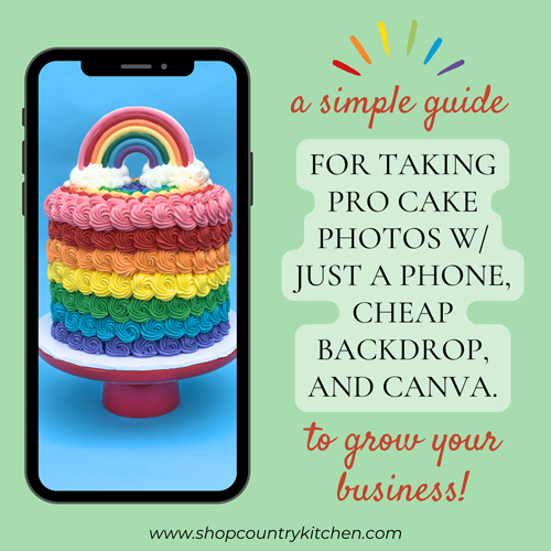 graphic of cell phone taking photo of rainbow cake for sharing on social media