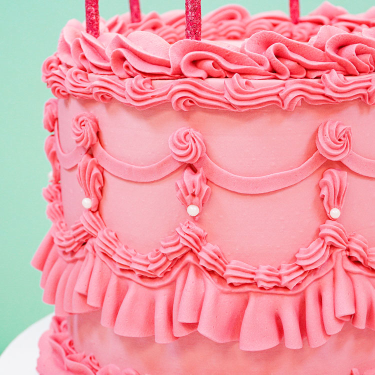 close-up of pink vintage cake