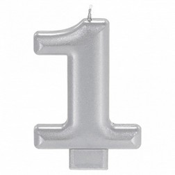 Silver Number 1 Candle