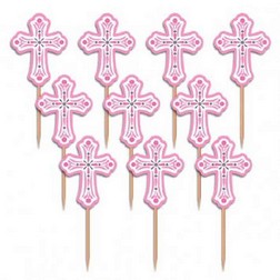 Pink Cross Party Cake Picks