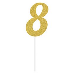 Number 8 Gold Cake Topper