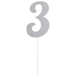 Number 3 Silver Cake Topper