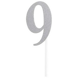 Number 9 Silver Cake Topper