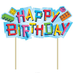 Building Block Happy Birthday Cake Topper