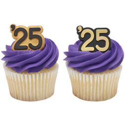 2025 Gold and Black Cupcake Toppers