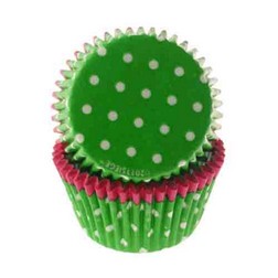 Pink Trim, Lime Green w/ White Dots Cupcake Liners