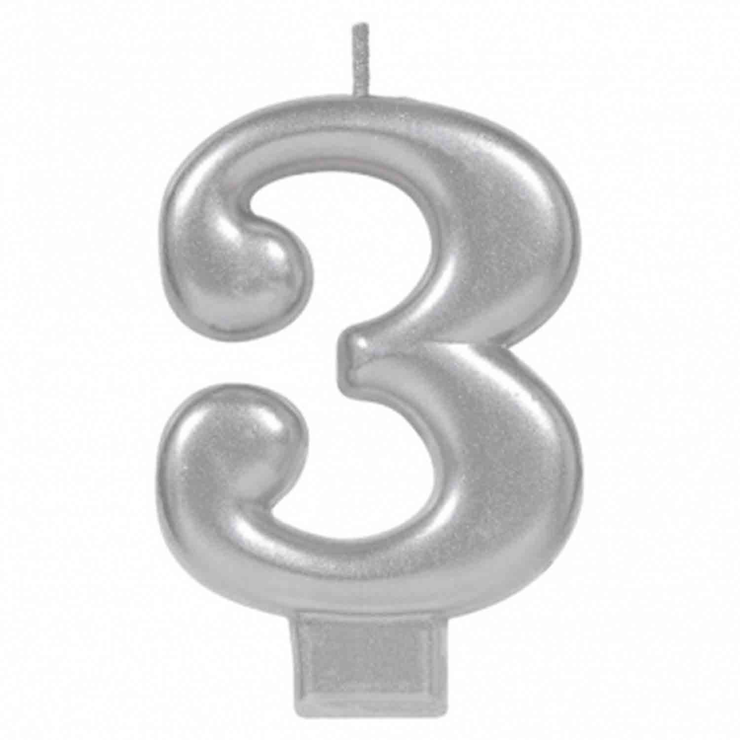 Silver Number 3 Candle
