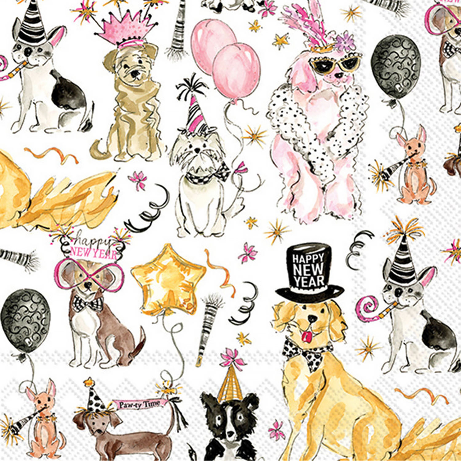 New Year Dogs Cocktail Napkins