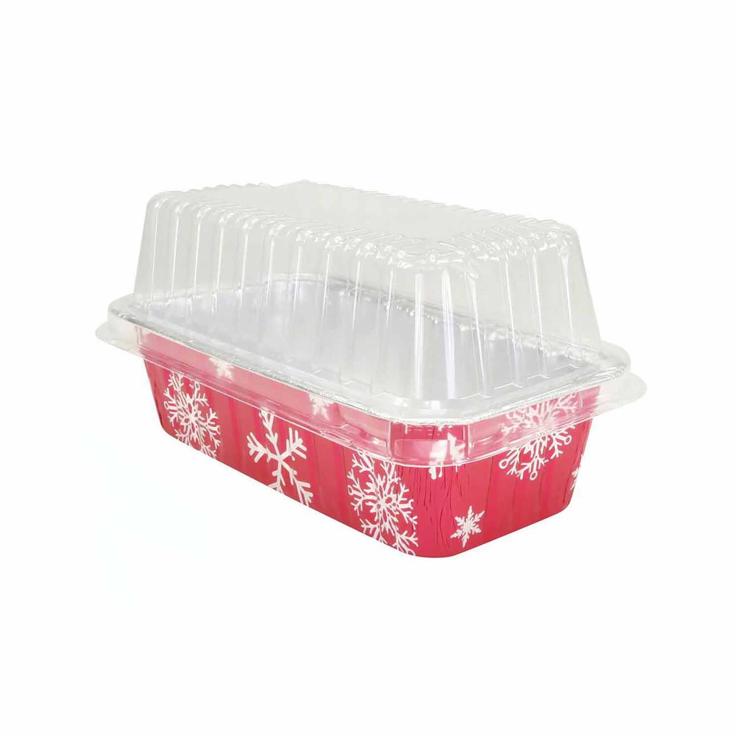 1 lb. Red Holiday Christmas Snowflake Aluminum Foil Small Mini Loaf / Bread  Baking Pans with Clear Dome Lids (Pack of 12 Sets)
