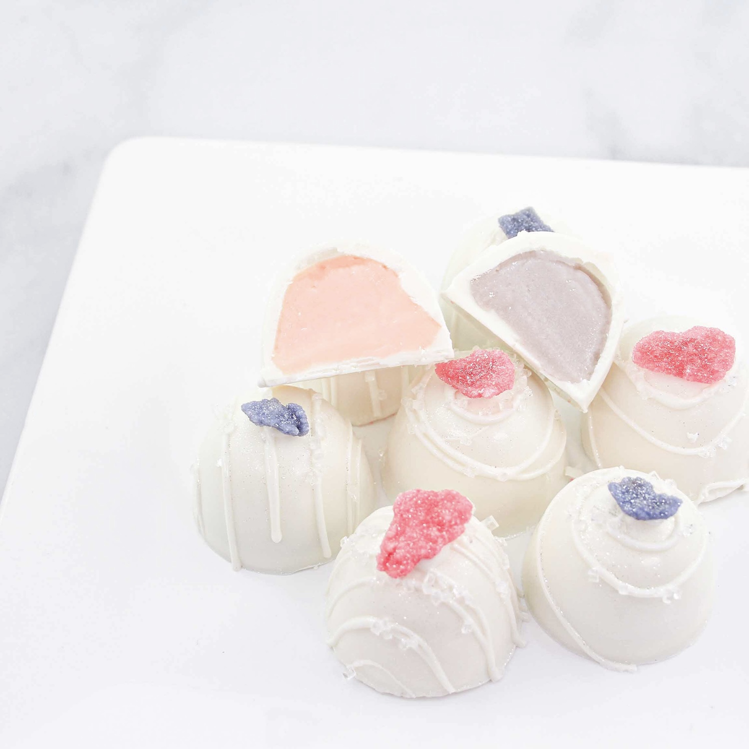 Lavender and ROse Water Truffles with candied rose and violet petals