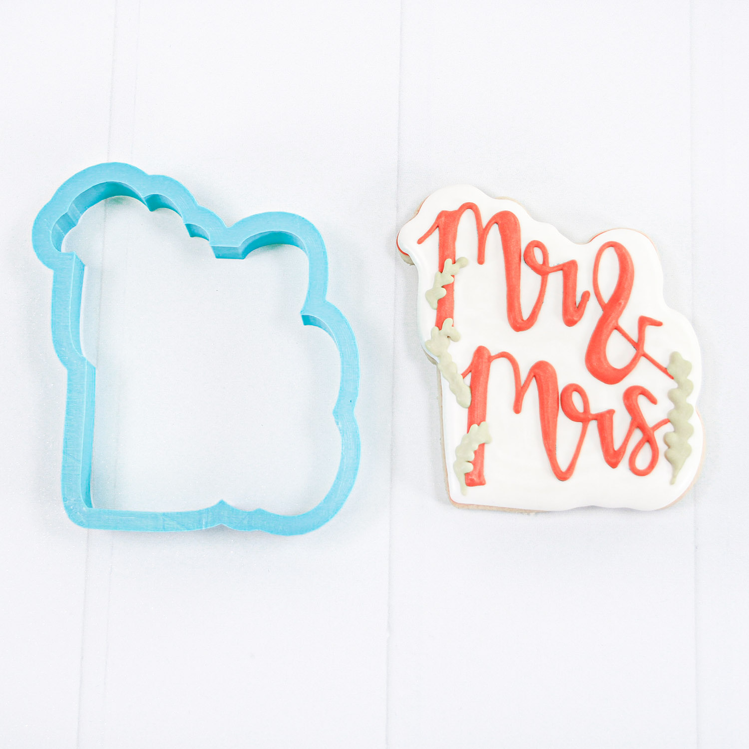 Mr & Mrs Plaque Cookie decorated in royal icing.