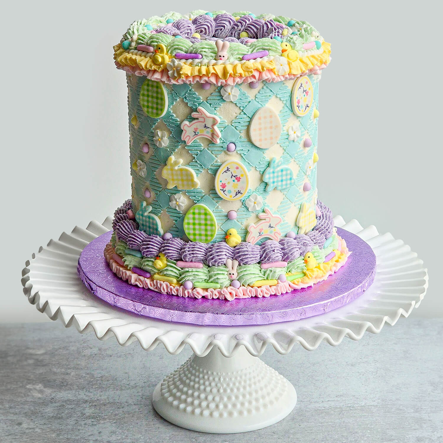 vintage easter cake on cake stand