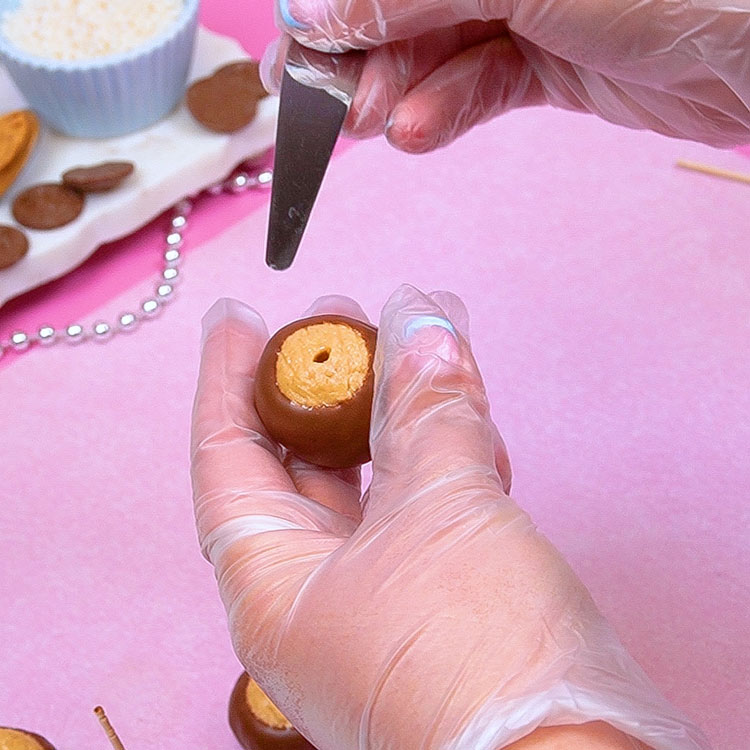 removing toothpick from buckeye and smoothing hole