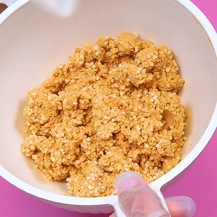 adding tiny crisp rice to buckeye filling