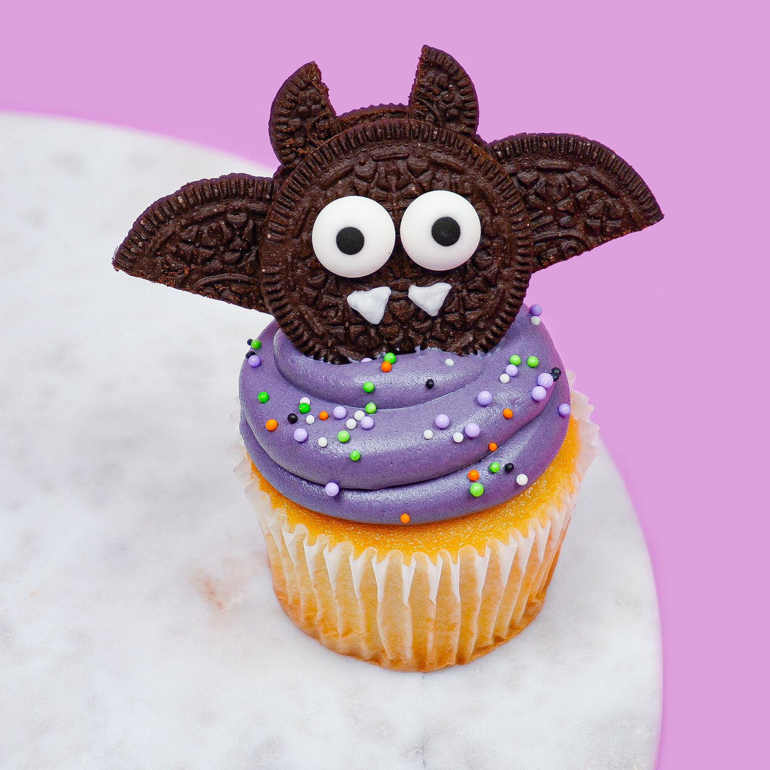 cupcake decorated to look like a bat