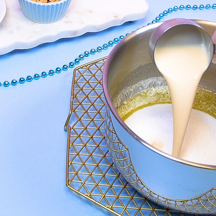 making homemade nougat in saucepan