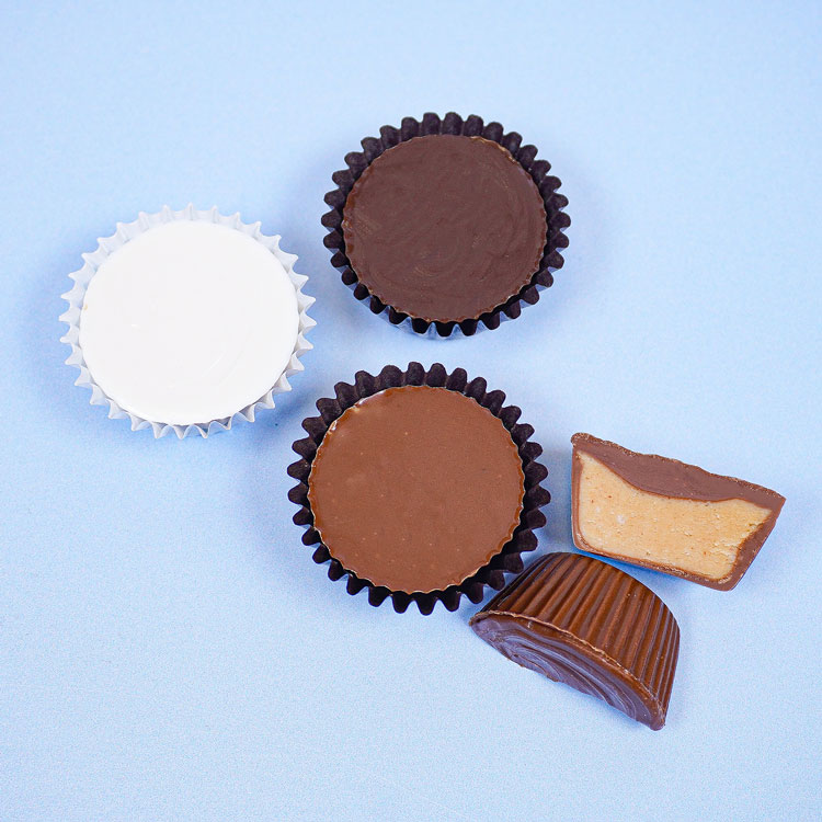 milk dark and white chocolate peanut butter cups